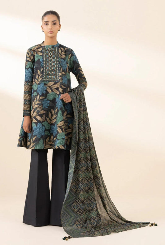 Sapphire Embroided Cotton Three Piece Suit SP-LWN-BLU02