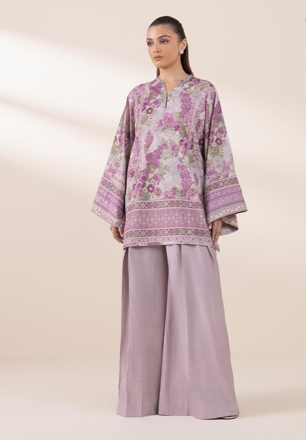 Sapphire Silk Three Piece Suit With Plazo and Chiffon Dupatta SP-SLK-PRP02