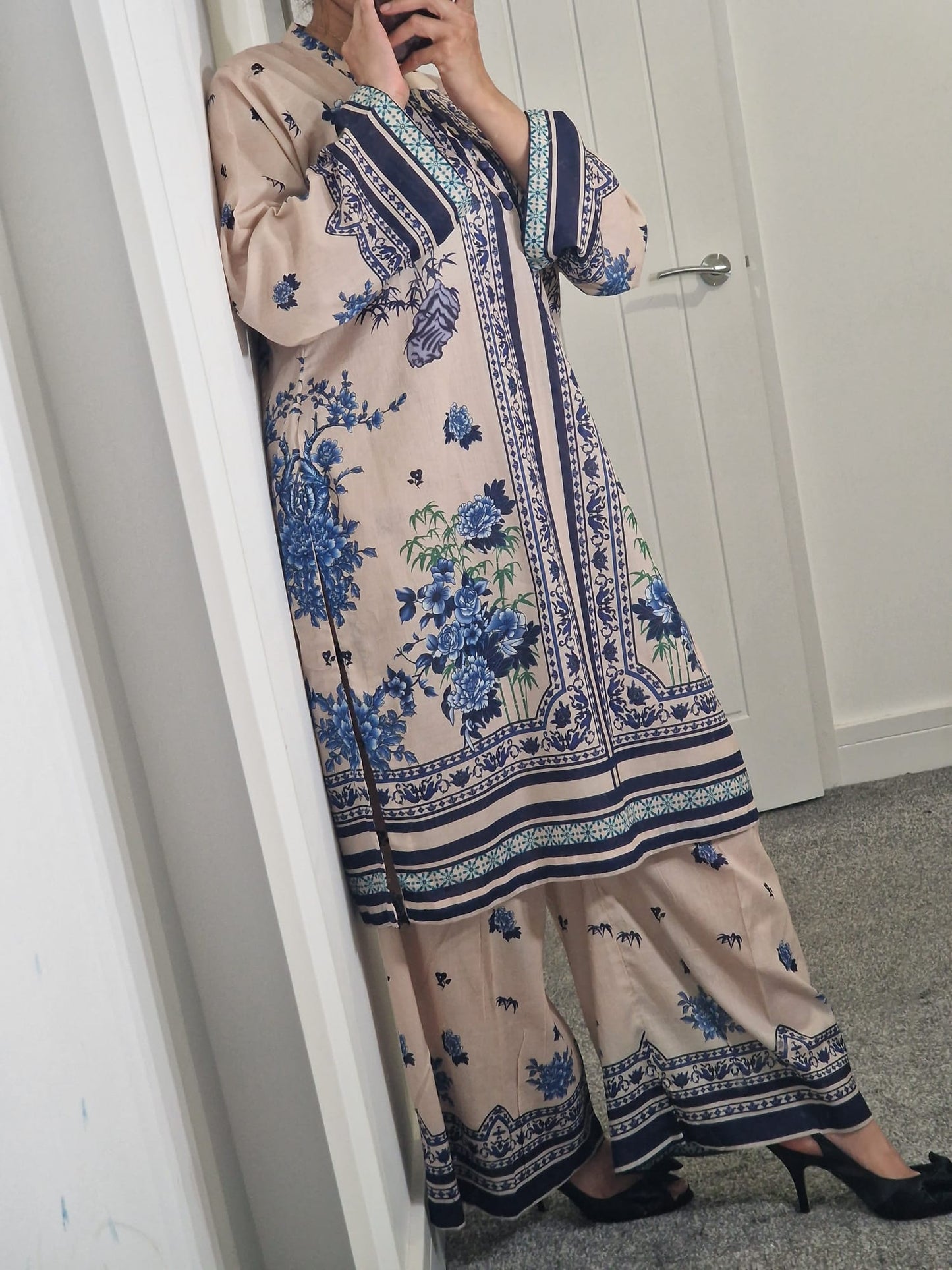 Uznau Lawn Two Piece Shirt & Plazo Co-ord set UZ-LWN-WHT09