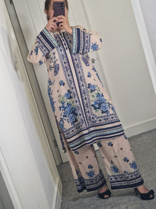 Uznau Lawn Two Piece Shirt & Plazo Co-ord set UZ-LWN-WHT09