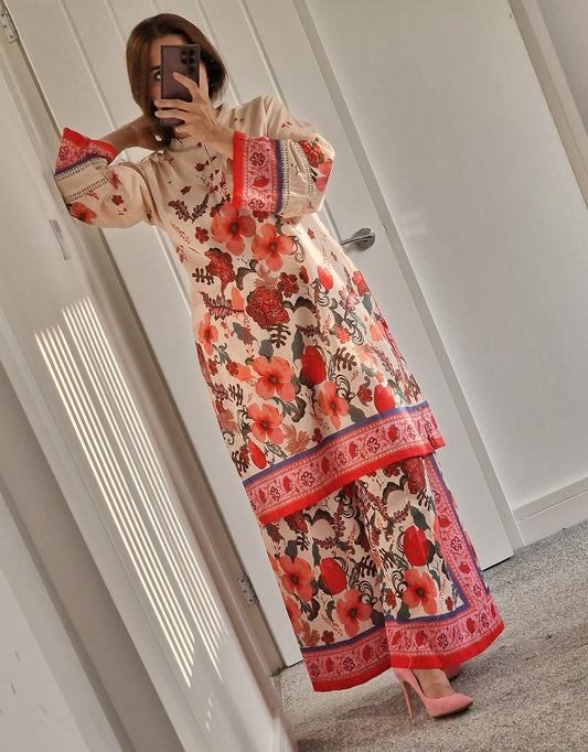 Uznau Lawn Two Piece Shirt & Plazo Co-ord set UZ-LWN-RD05