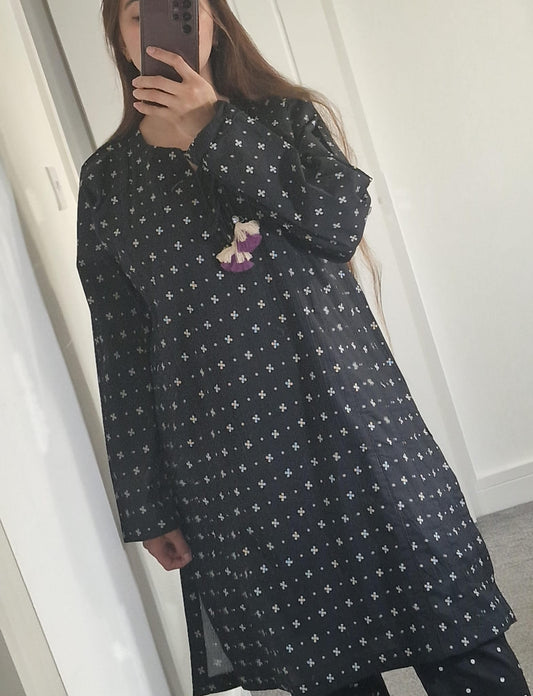 Khaadi Linen Kurta One Piece Shirt KH-LNN-BLK01
