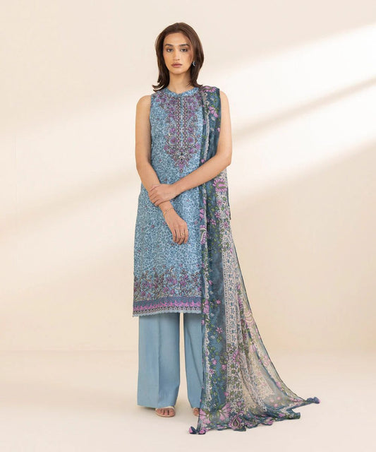 Sapphire Embroided Linen Jacquard Three Piece Suit SP-LNN-TL01