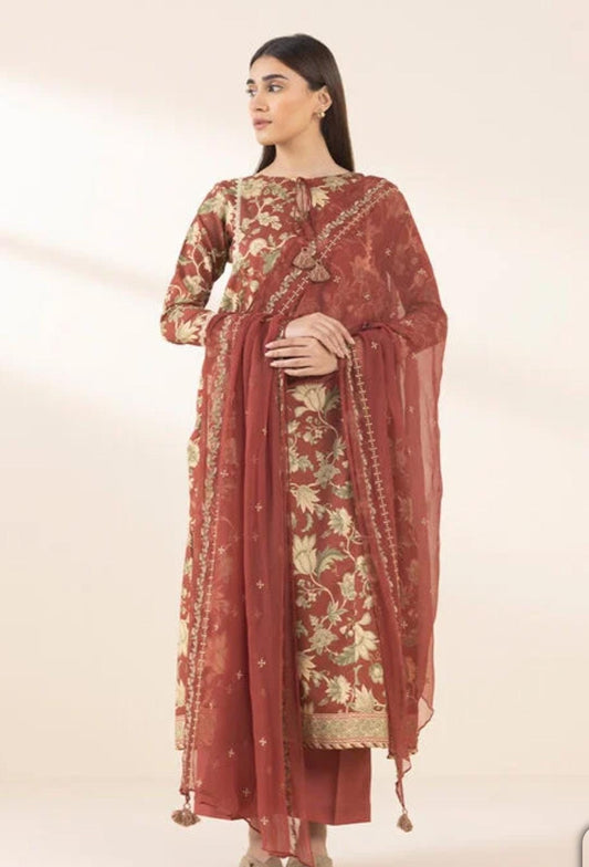 Sapphire Embroided Cotton Jacquard Three Piece Suit SP-CT-RD01