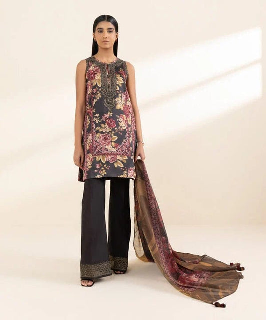Sapphire Embroided Raw Silk Three Piece Suit SP-SLK-GRY02