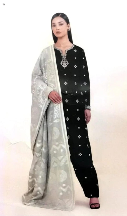 Sapphire Embroided Khaddar Three Piece Suit SP-KHD-BLK08