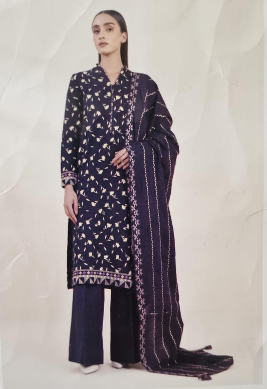 Sapphire Embroided Khaddar Three Piece Suit SP-KHD-BLK07