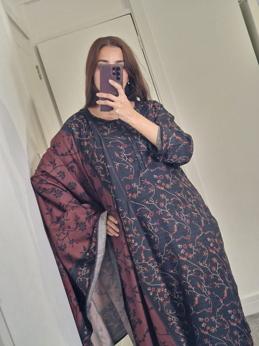 Uznau Dhanak Stitched Three Piece Suit UZ-DH-BLK09