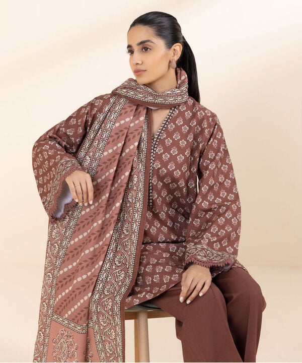 Sapphire Khaddar Three Piece Suit With Wool Shawl SP-KHD-BR03