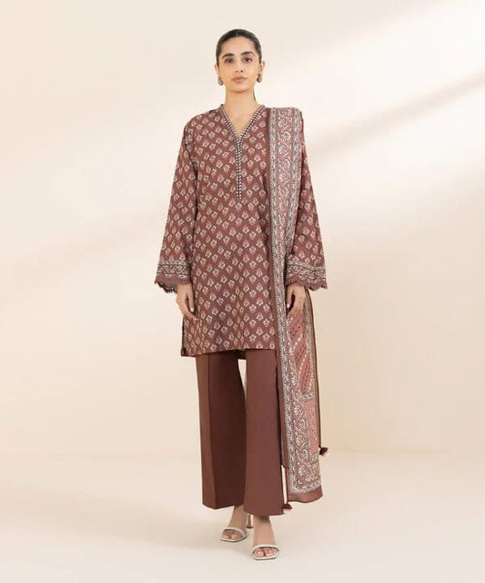 Sapphire Khaddar Three Piece Suit With Wool Shawl SP-KHD-BR03