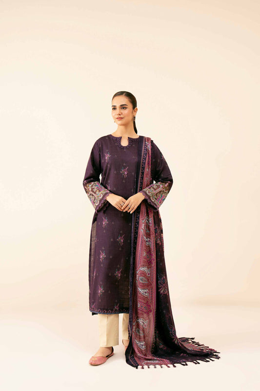 Nishaat Embroided Khaddar Three Piece Suit With Wool Shawl NS-KHD-PRP02