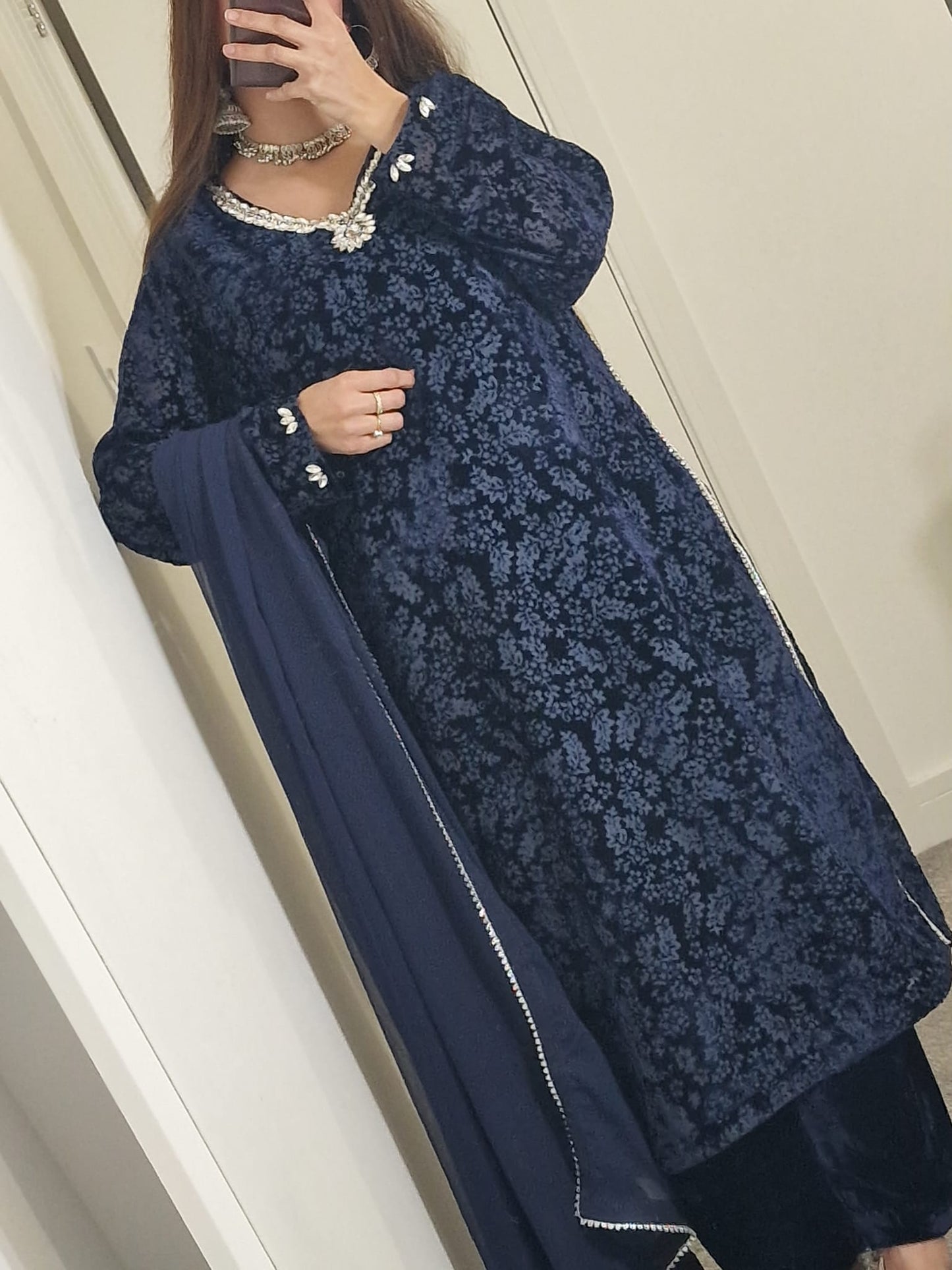 Uznau Palachi Three Piece Suit With Velvet Trouser UZ-PL-BLU01