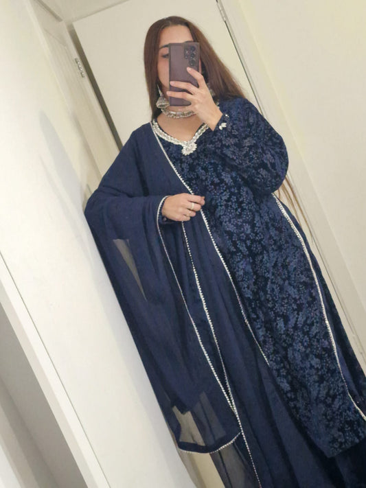 Uznau Palachi Three Piece Suit With Velvet Trouser UZ-PL-BLU01