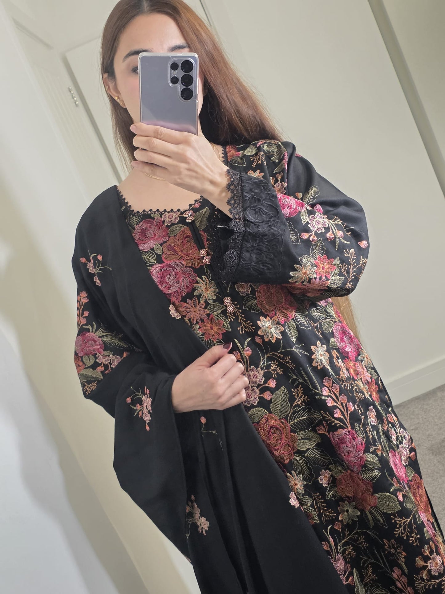 Uznau Embroidered Marina Three Piece Suit UZ-DH-BLK011