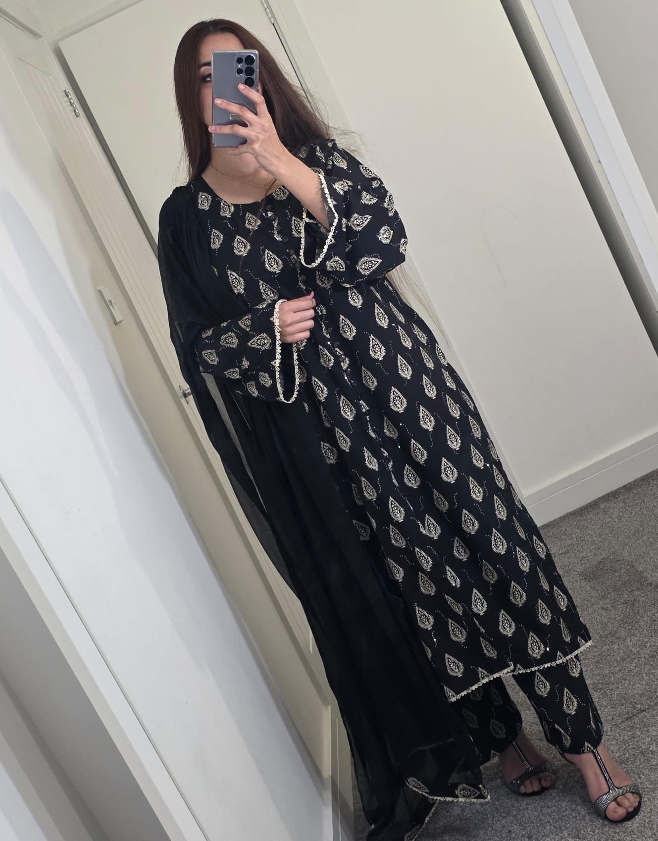 Uznau Mukaish Linen Three Piece Suit UZ-LNN-BLK039