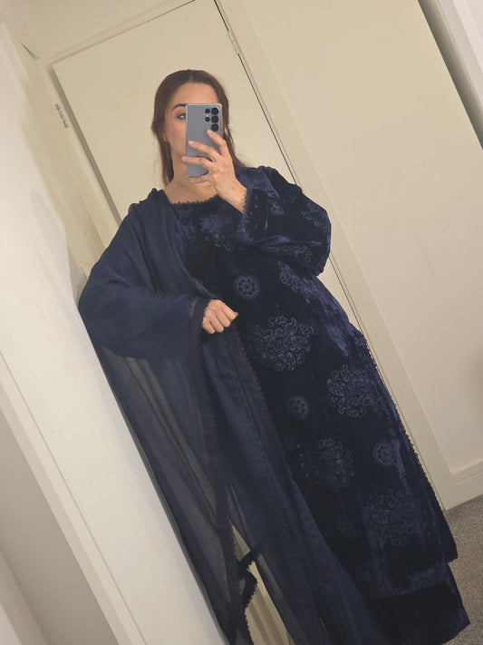 Uznau Palachi Three Piece Suit With Velvet Trouser UZ-PL-BL02