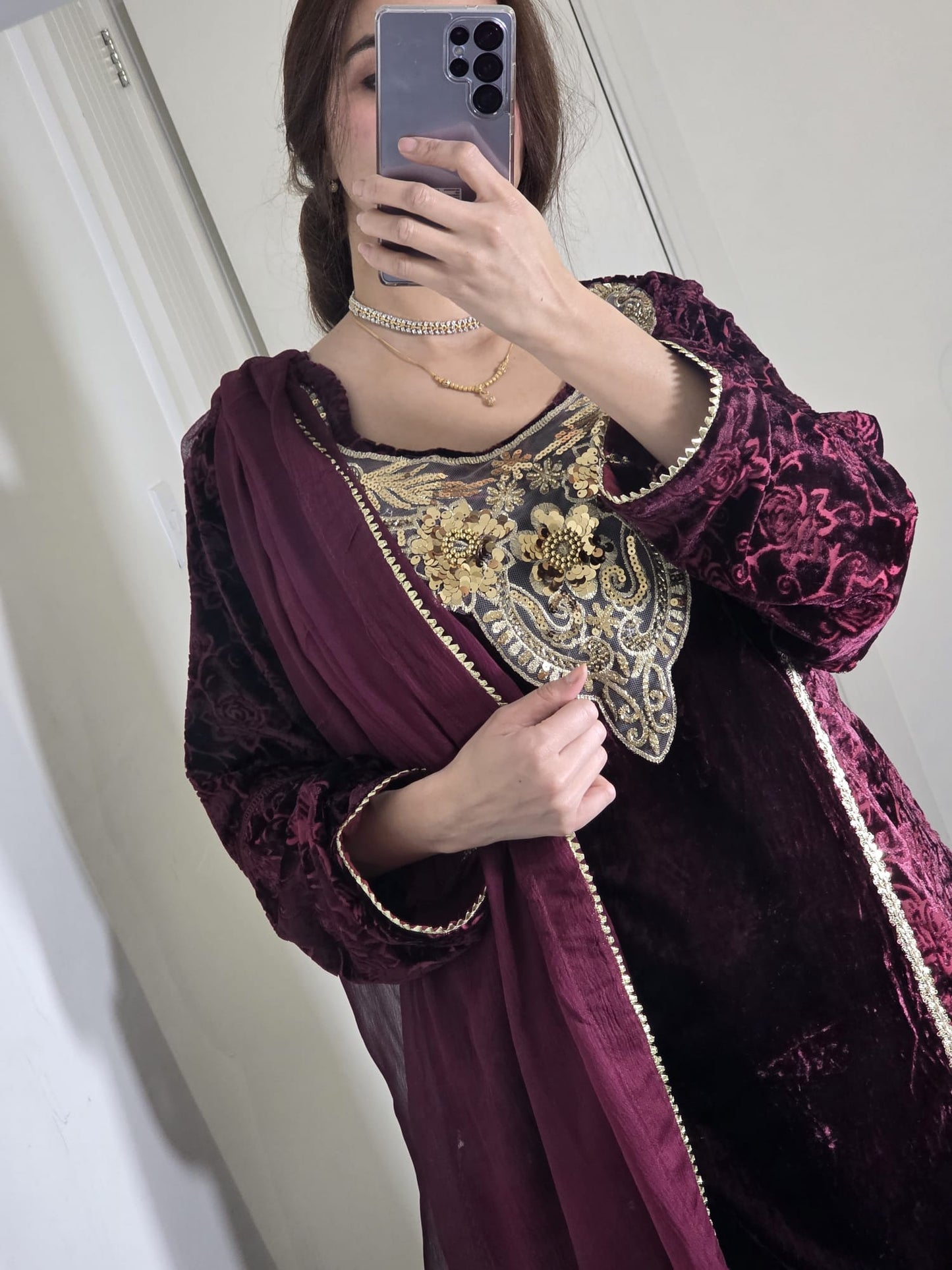 Uznau Palachi Three Piece Suit With Velvet Trouser UZ-PL-RD01