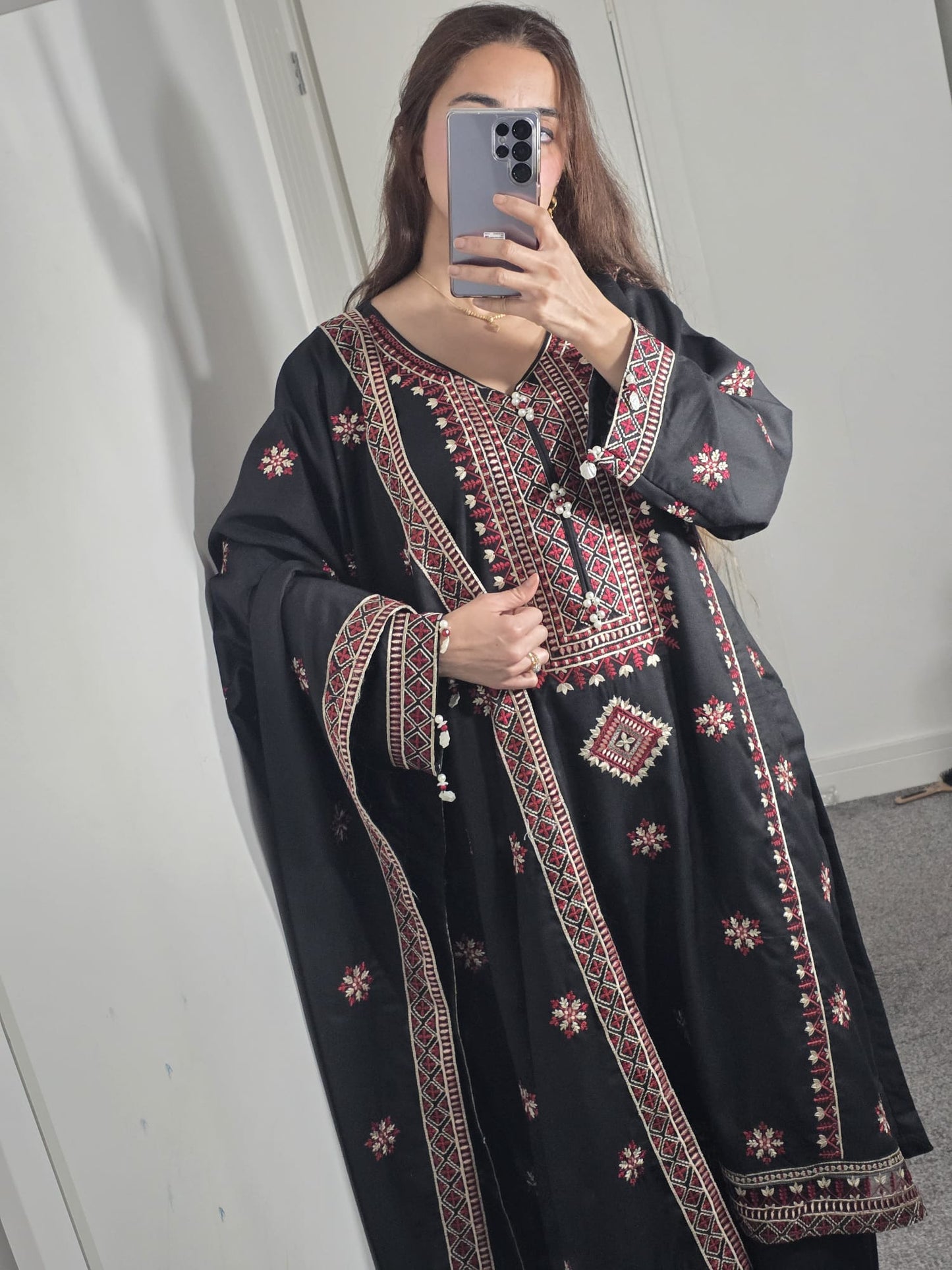 Uznau Embroidered Marina Three Piece Suit UZ-MR-BLK013