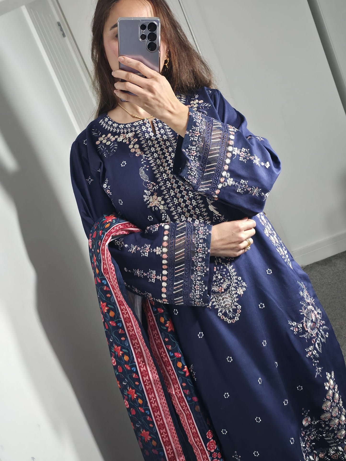 Uznau Embroidered Marina Three Piece Suit UZ-MR-BLU03