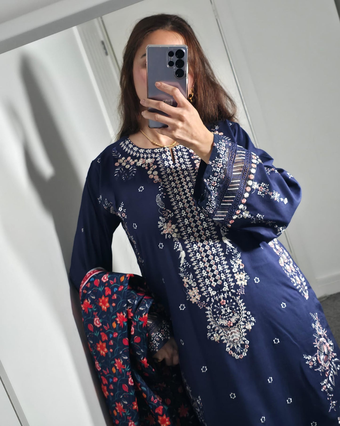 Uznau Embroidered Marina Three Piece Suit UZ-MR-BLU03
