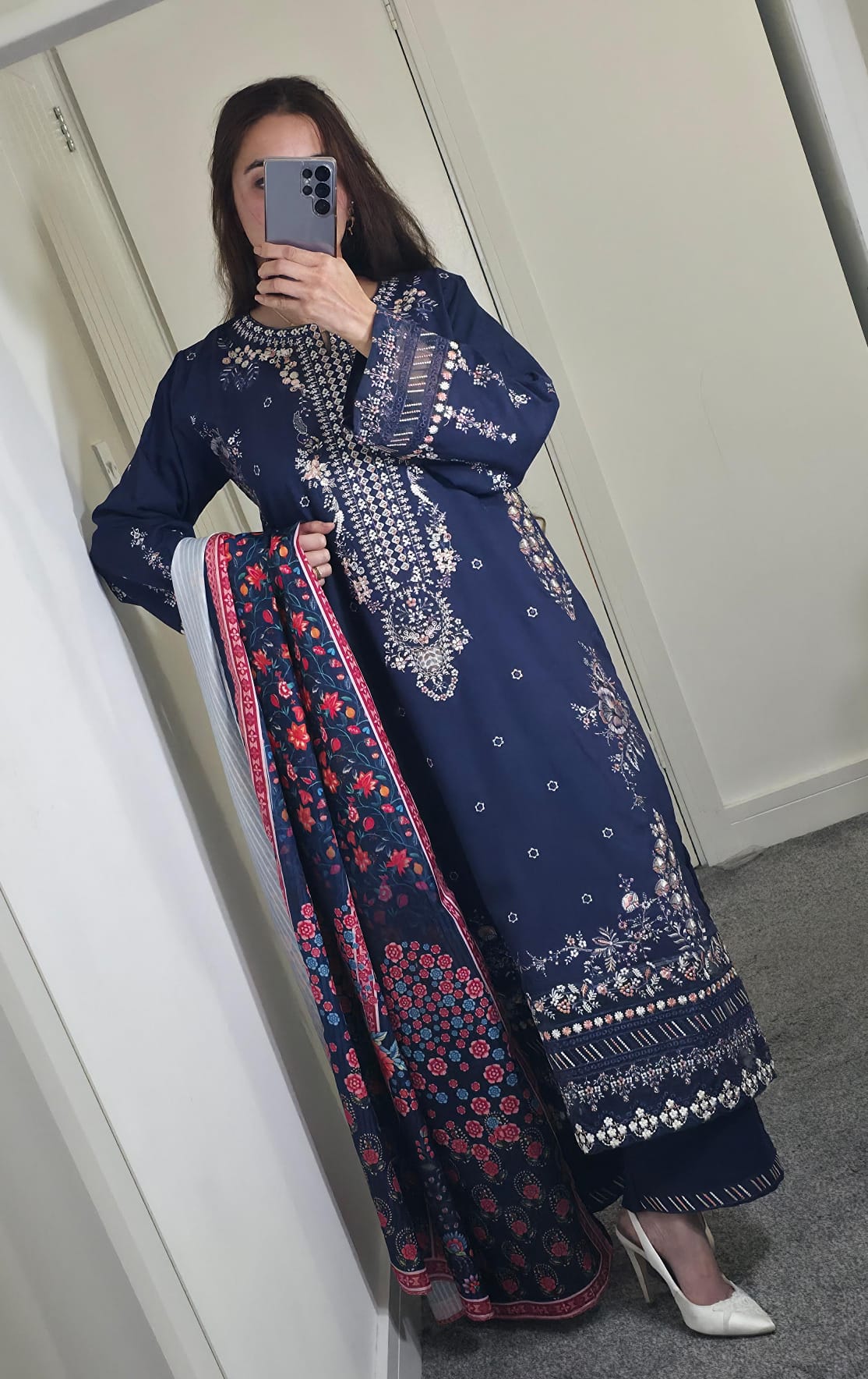 Uznau Embroidered Marina Three Piece Suit UZ-MR-BLU03