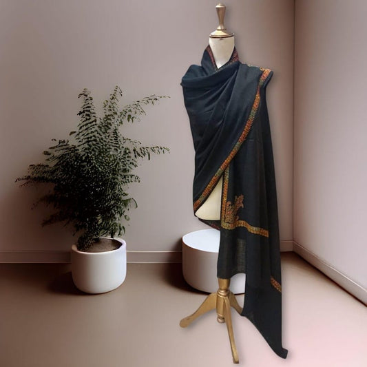 Pahmina Embroidered Wool Shawl SHAWL-BLK04