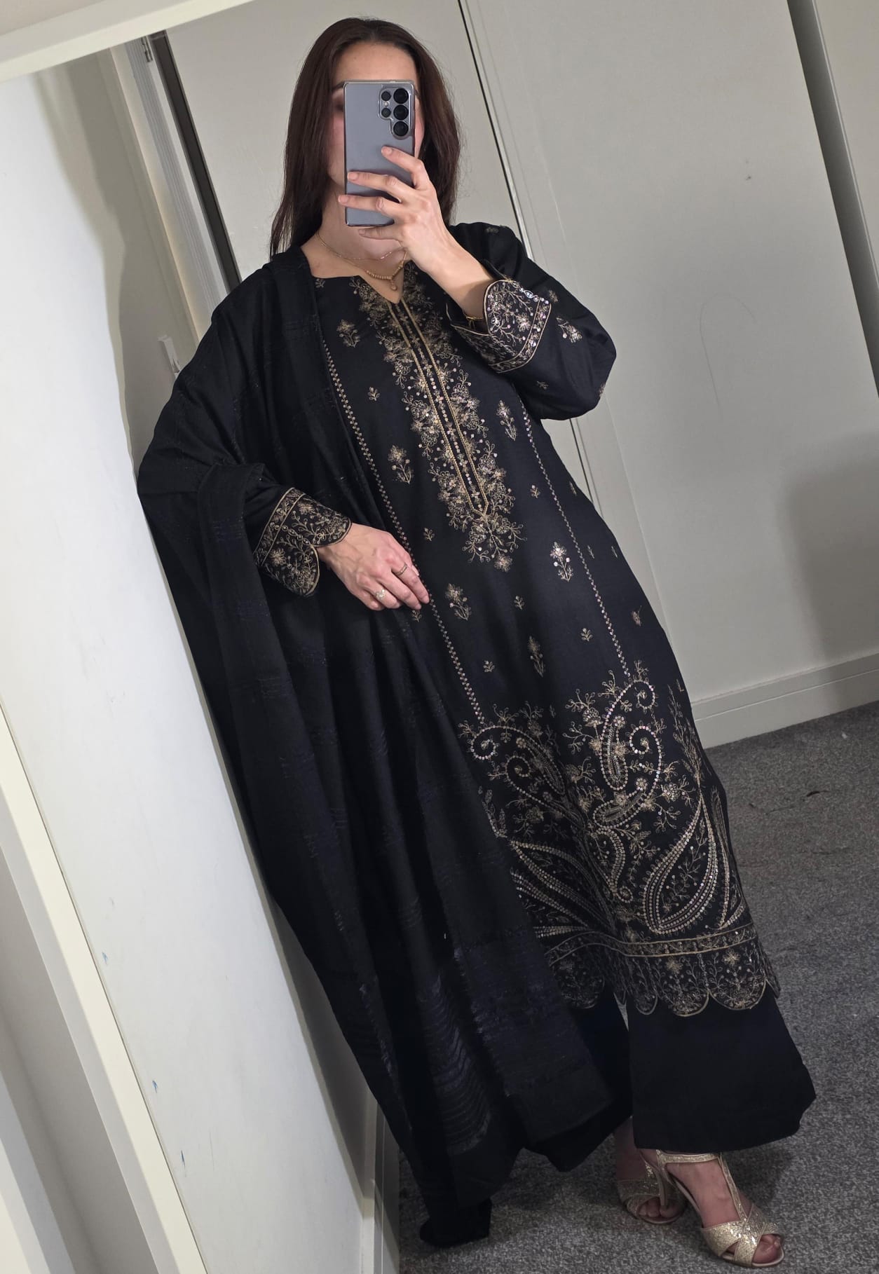 Uznau Embroidered Marina Three Piece Suit UZ-MR-BLK014
