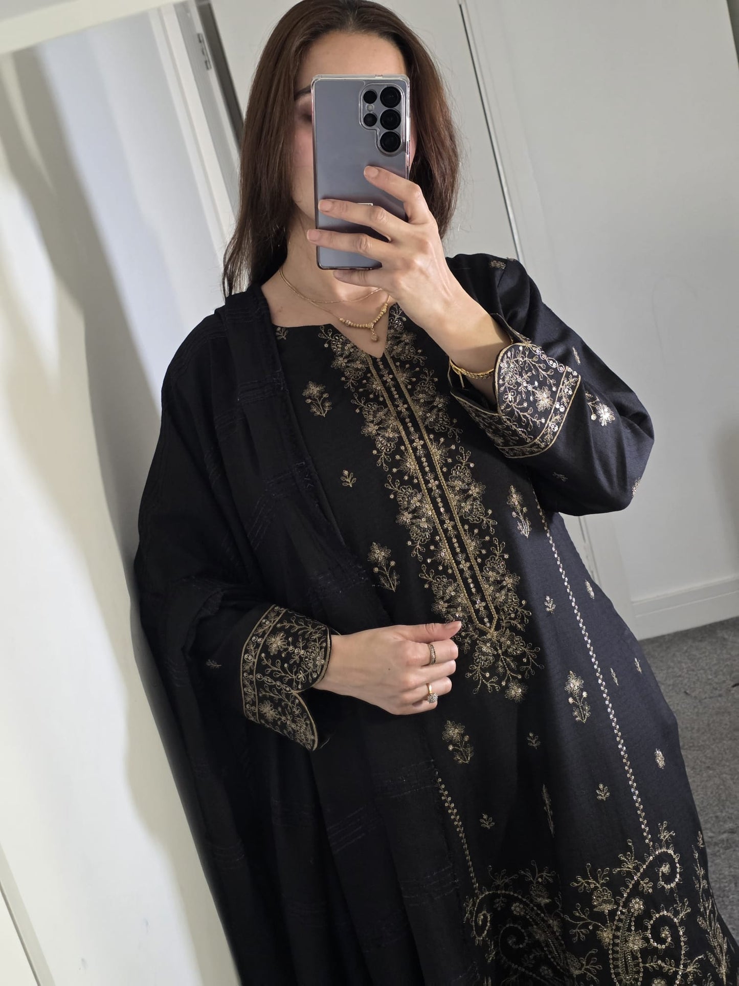 Uznau Embroidered Marina Three Piece Suit UZ-MR-BLK014