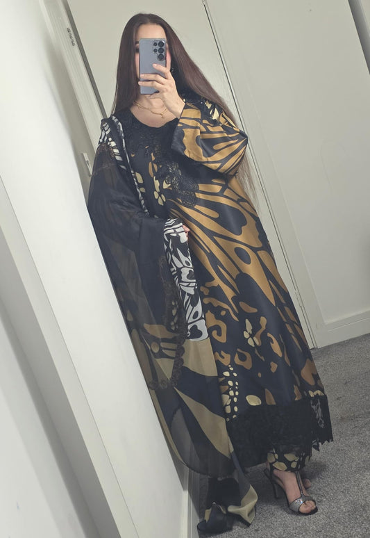 Uznau Embroidered Silk Three Piece Suit UZ-SLK-BR02
