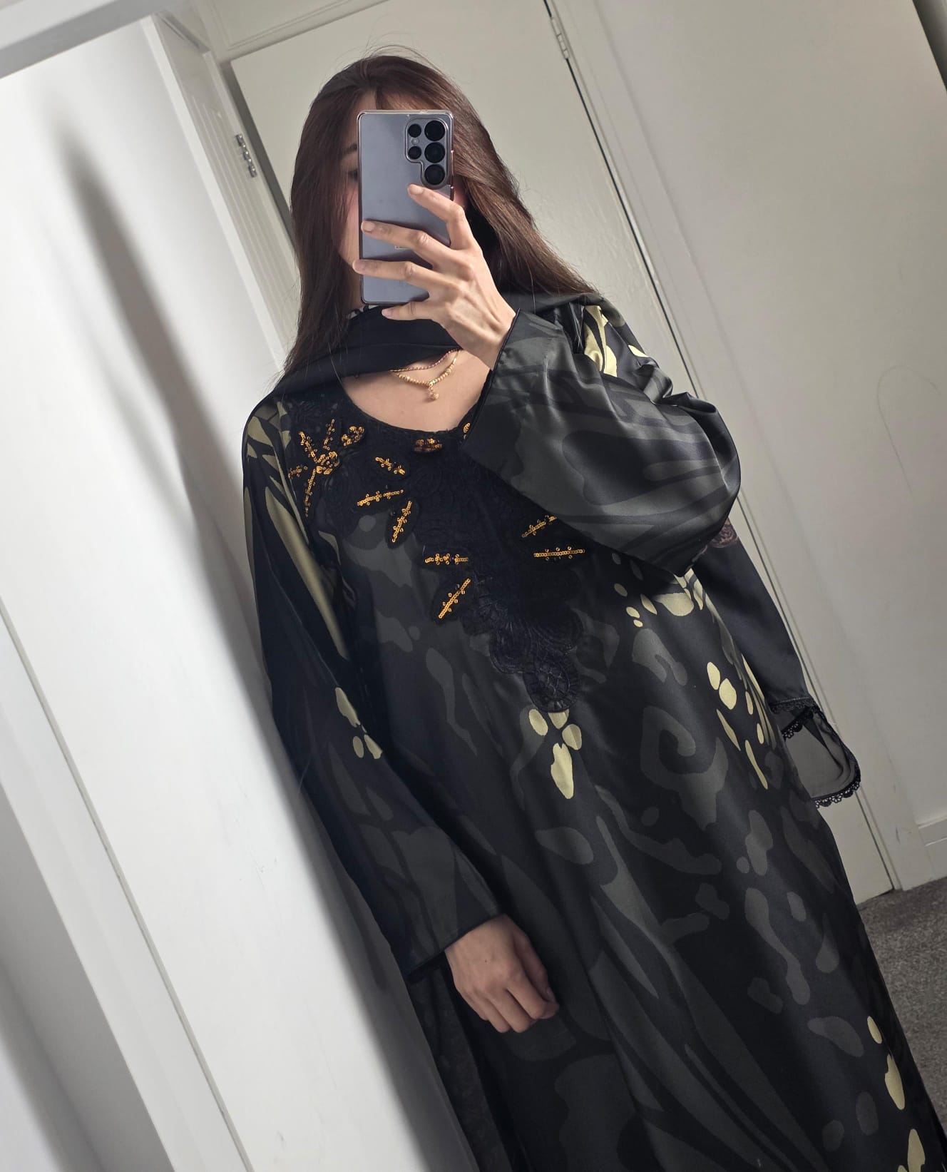Uznau Embroidered Silk Three Piece Suit UZ-SLK-BLK03