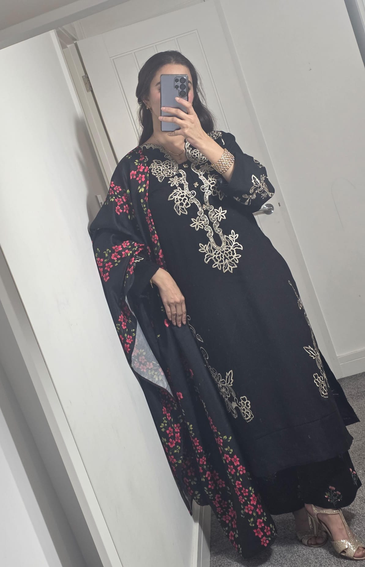 Uznau Embroidered Marina Three Piece Suit UZ-MR-BLK016