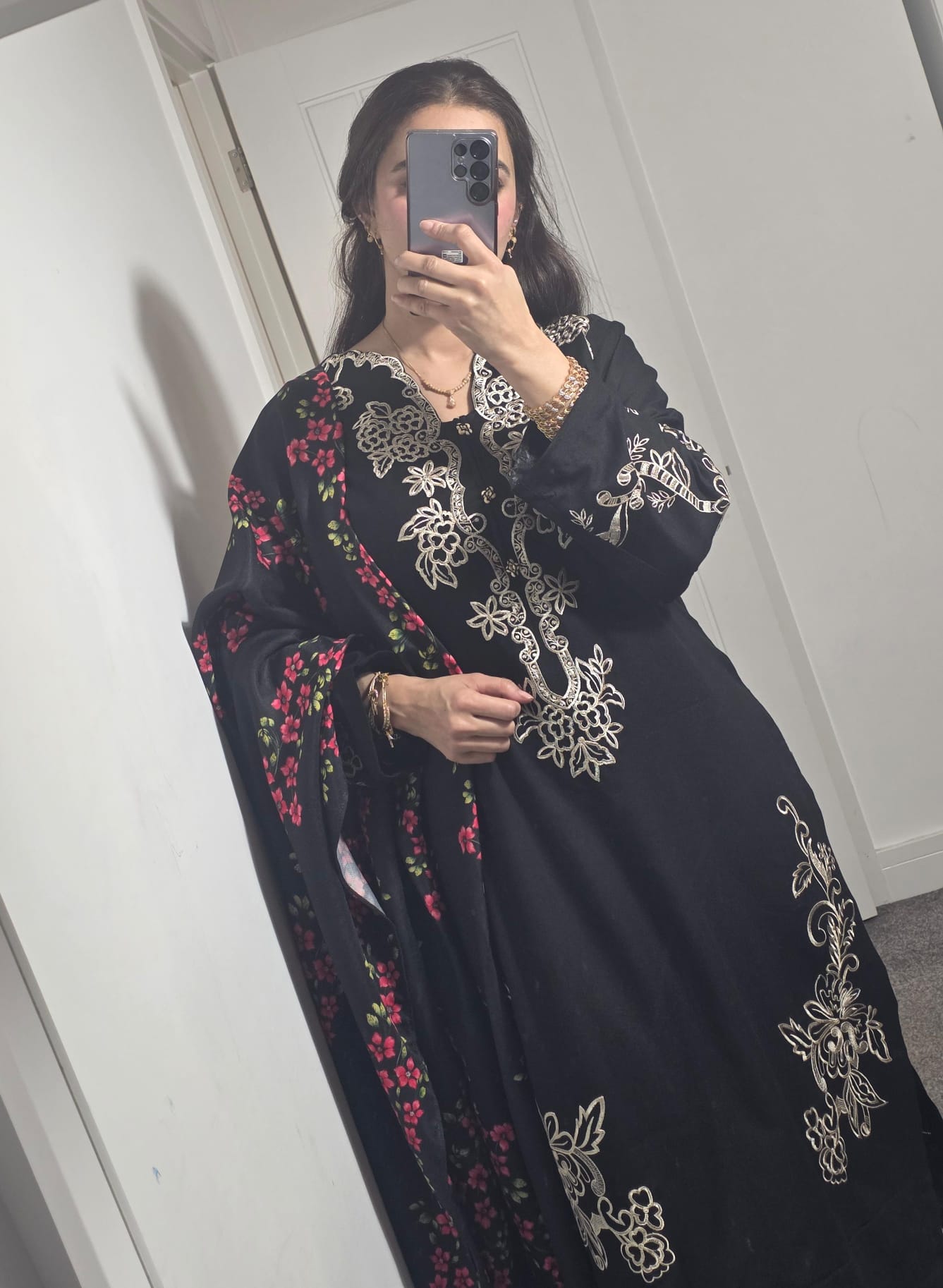 Uznau Embroidered Marina Three Piece Suit UZ-MR-BLK016