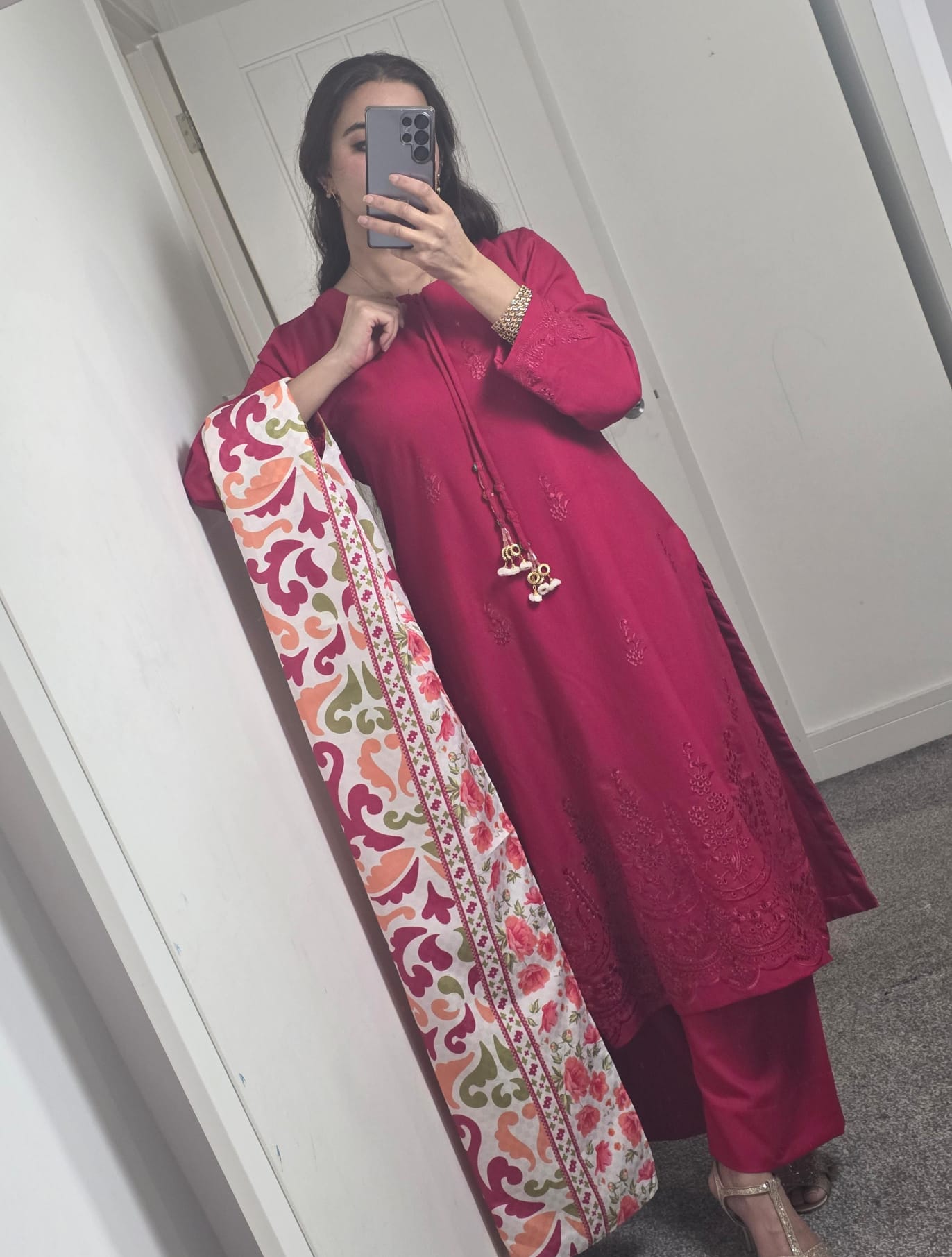 Uznau Embroidered Marina Three Piece Suit UZ-MR-PNK04