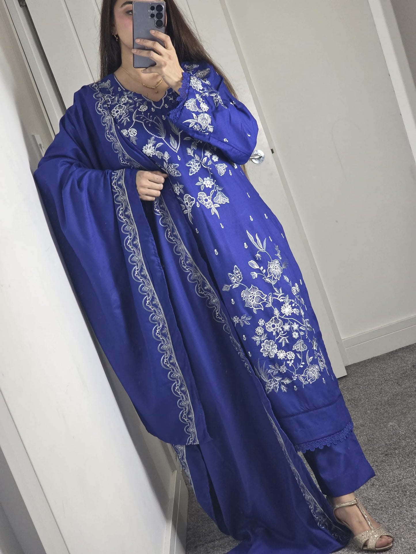 Uznau Embroidered Marina Three Piece Suit UZ-MR-BLU04