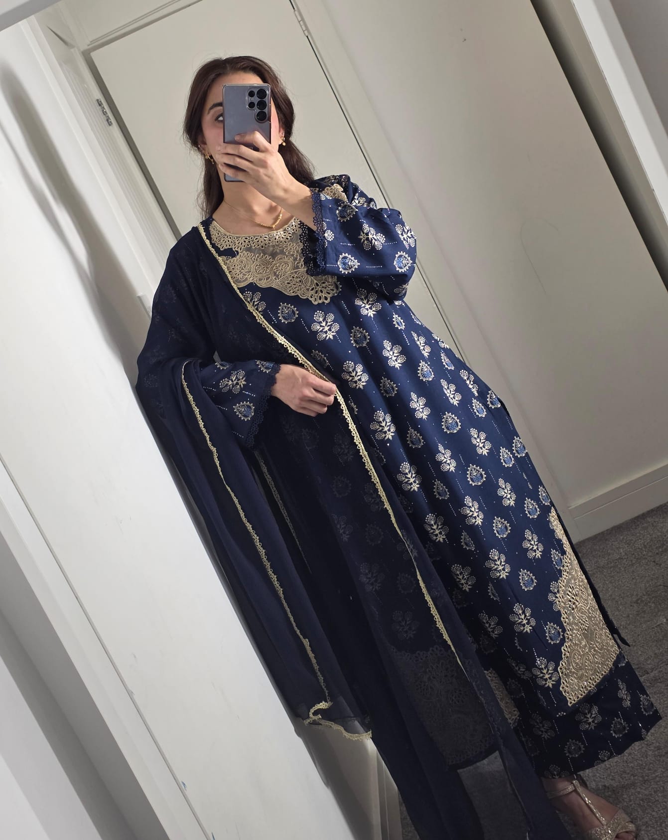 Uznau Mukaish Linen Three Piece Suit UZ-LNN-BLU019
