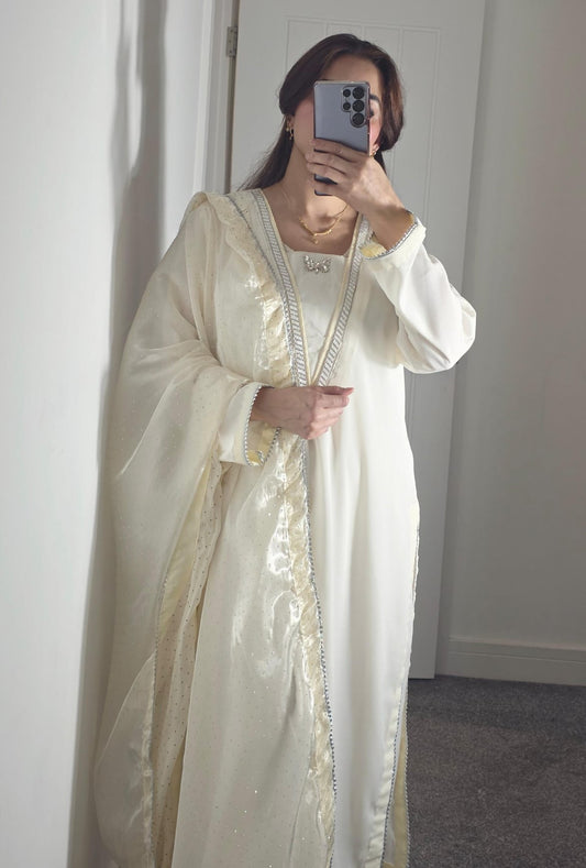 Uznau Grip Silk Three Piece Suit With Sheesha Silk Duppata UZ-SLK-WHT03
