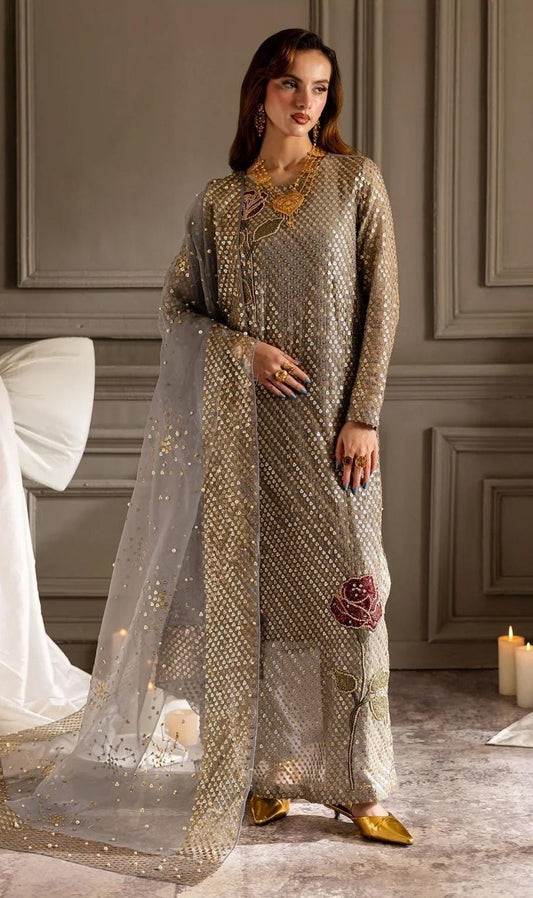 Uznau Chiffon Three Piece Suit UZ-CHF-GRY01