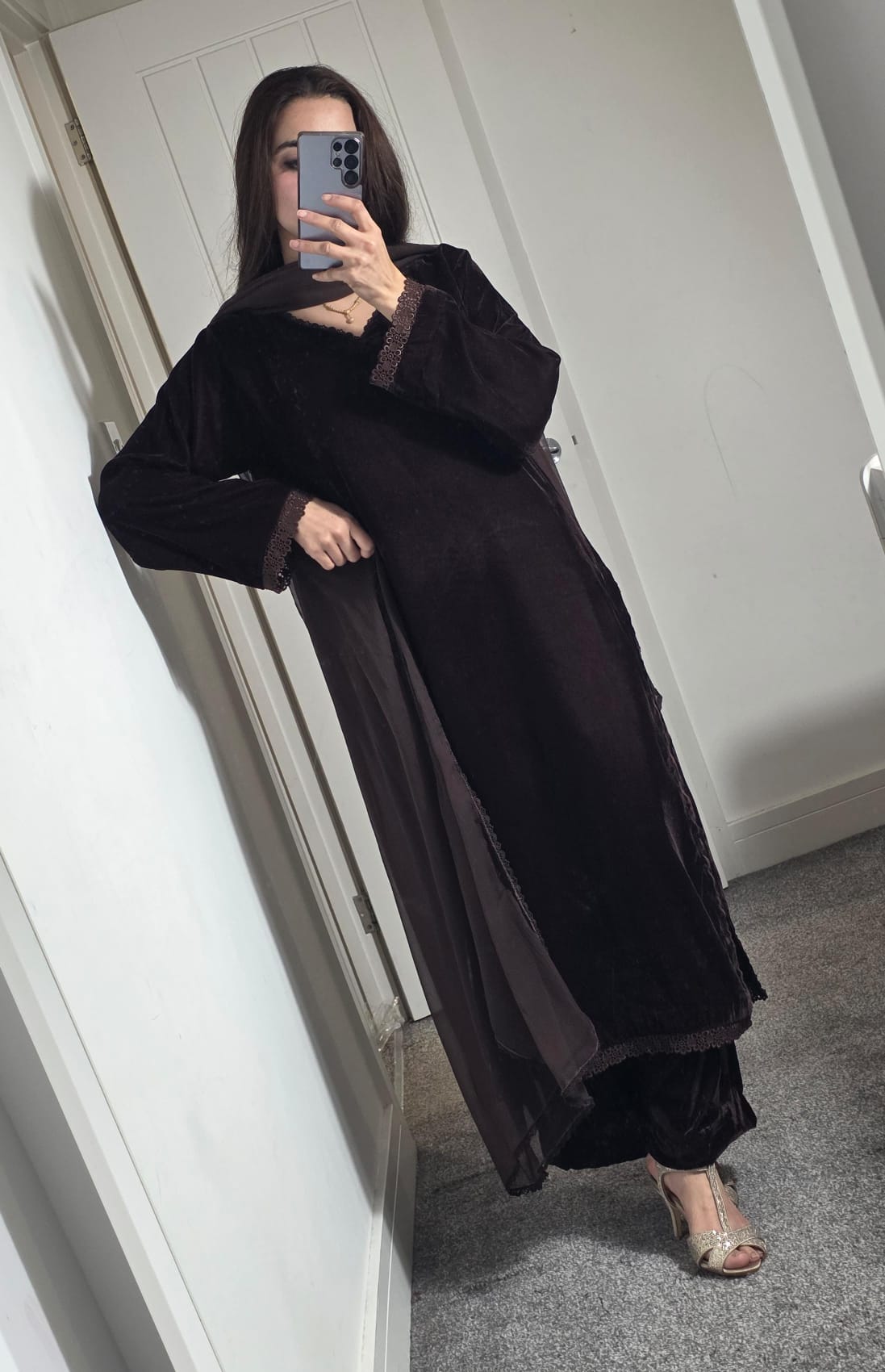Uznau Dark Chocolate Brown Velvet Three Piece Suit UZ-VL-BR02