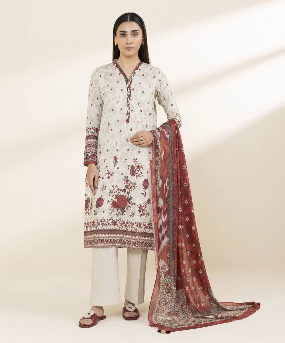 Sapphire Printed Lawn Three Piece Suit SP-LWN-WHT010