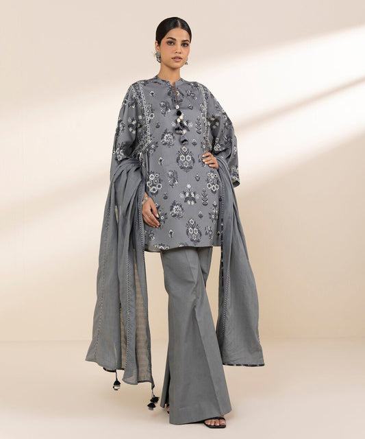 Sapphire Embroidered Three Piece Suit SP-LWN-GRY05