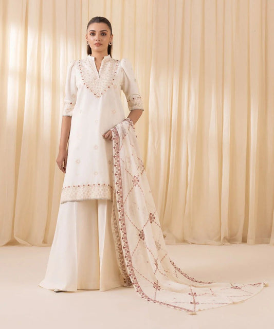 Sapphire Embroidered Cotton Karandi Three Piece Suit SP-CT-WHT01