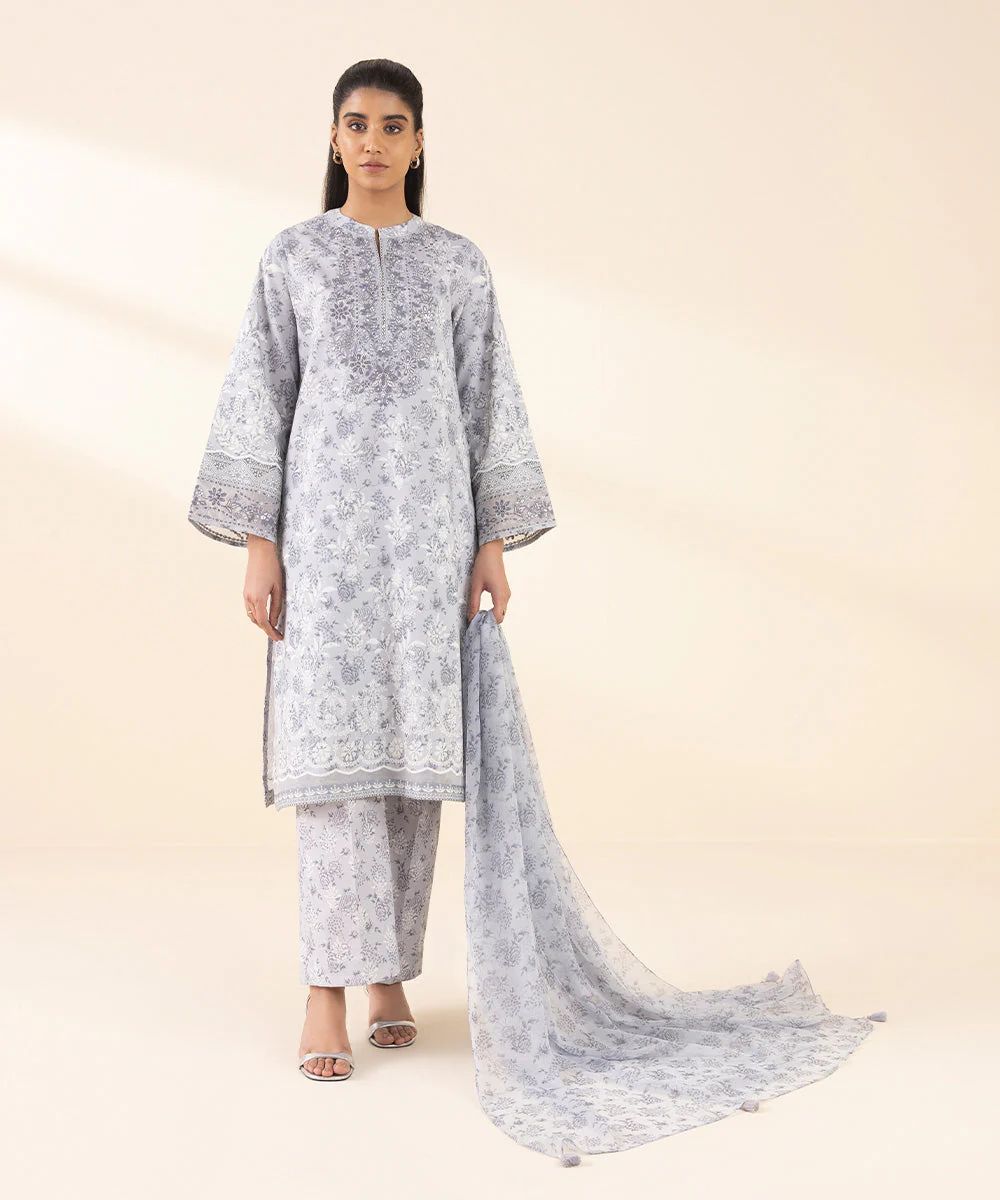 Sapphire Embroidered Three Piece Suit SP-LWN-GRY06