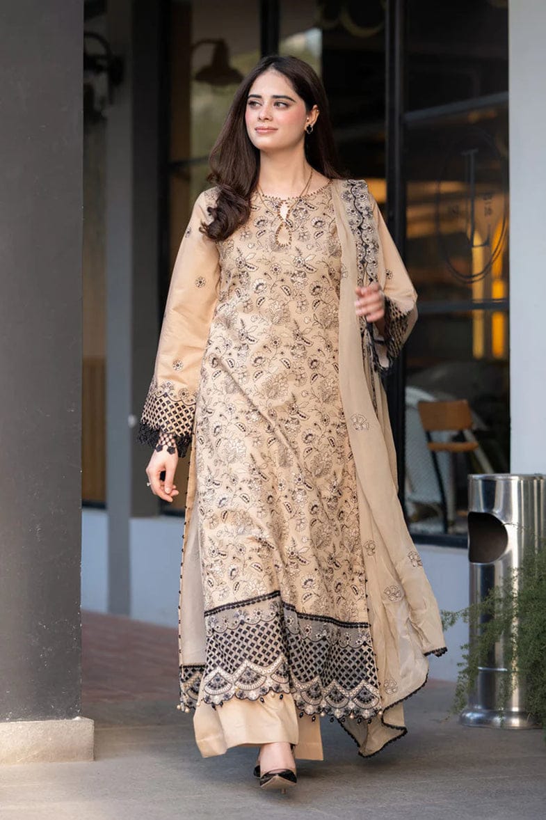 Uznau Embroidered Lawn With Chifoon Duapatta Three Piece Suit UZ-LWN-WHT012