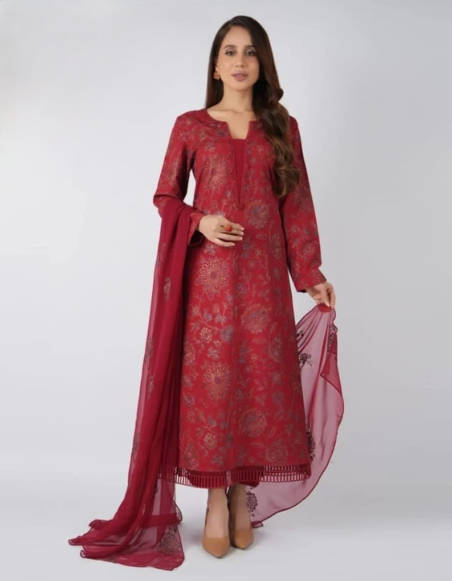 Uznau Embroidered Lawn Three Piece Suit UZ-LWN-RD07