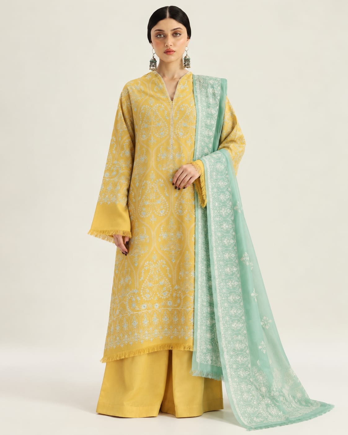 Uznau Embroidered Marina Three Piece Suit UZ-MR-YL02