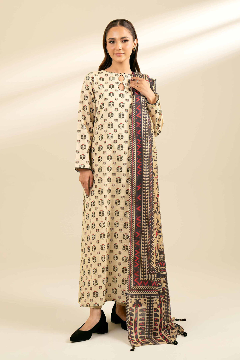 Nishaat Khaddar Three Piece Suit NS-KHD-WHT06