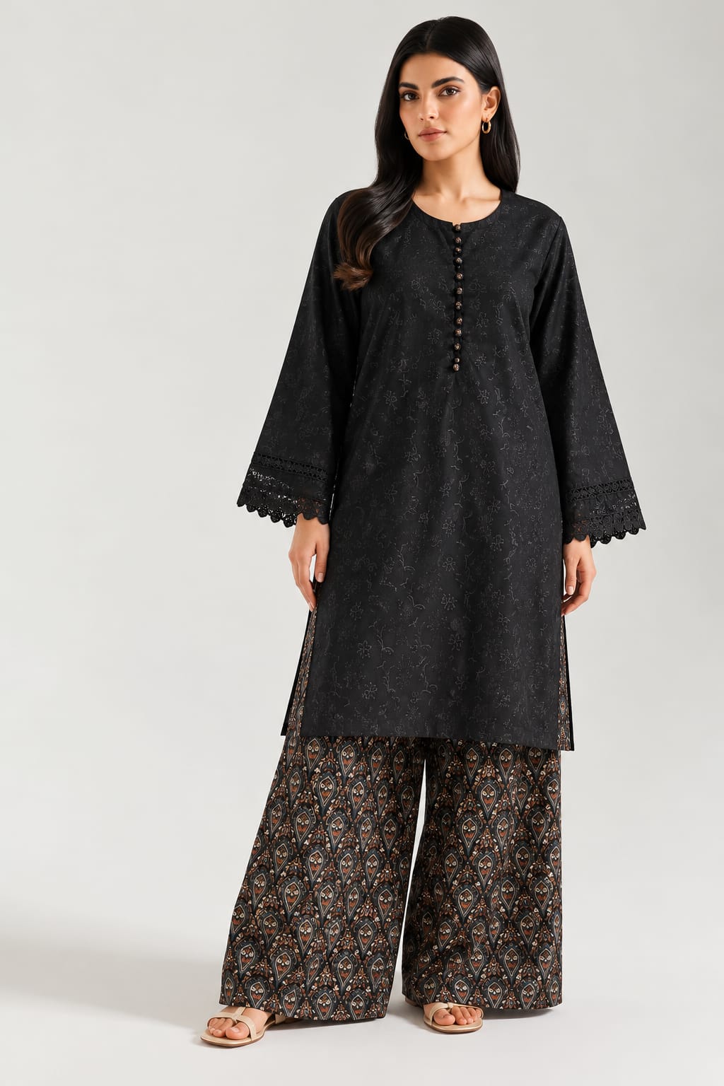 Uznau Embroidered Marina Two Piece Suit UZ-MR-BLK021