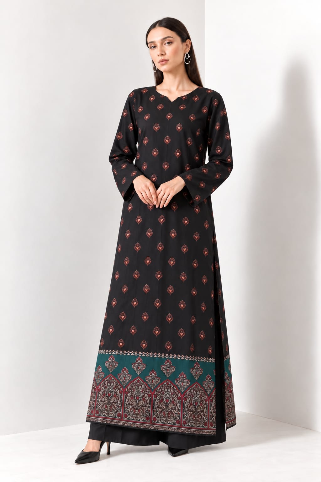 Uznau Marina Kaftan Co Ord Two Piece Suit UZ-MR-BLK022