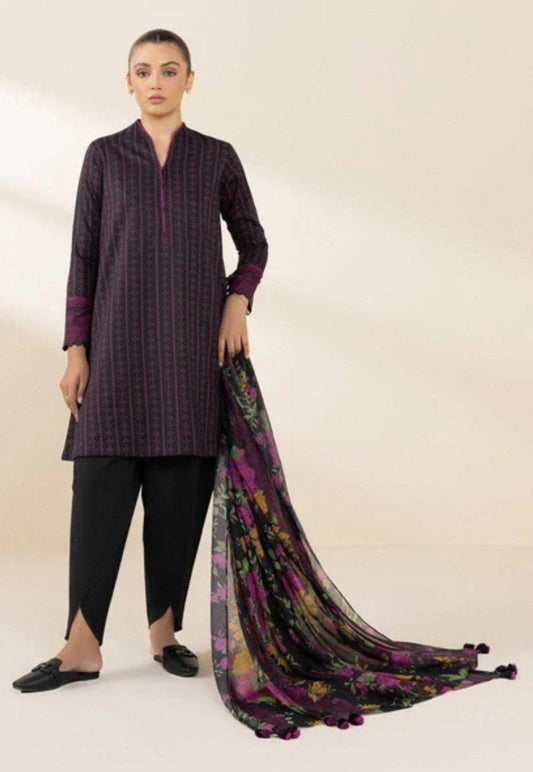 Sapphire Cotton Viscose With Chiffon Dupatta Three Piece Suit SP-LWN-BLK04