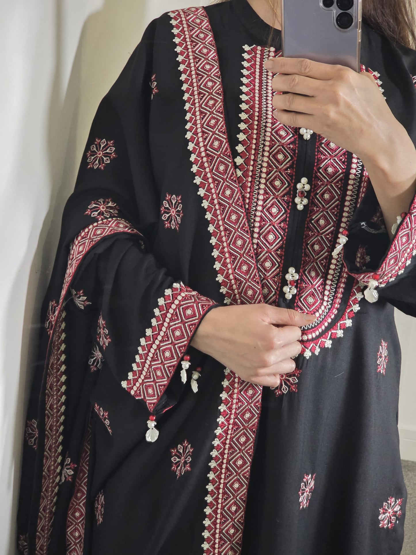 Uznau Embroidered Marina Three Piece Suit UZ-MR-BLK012